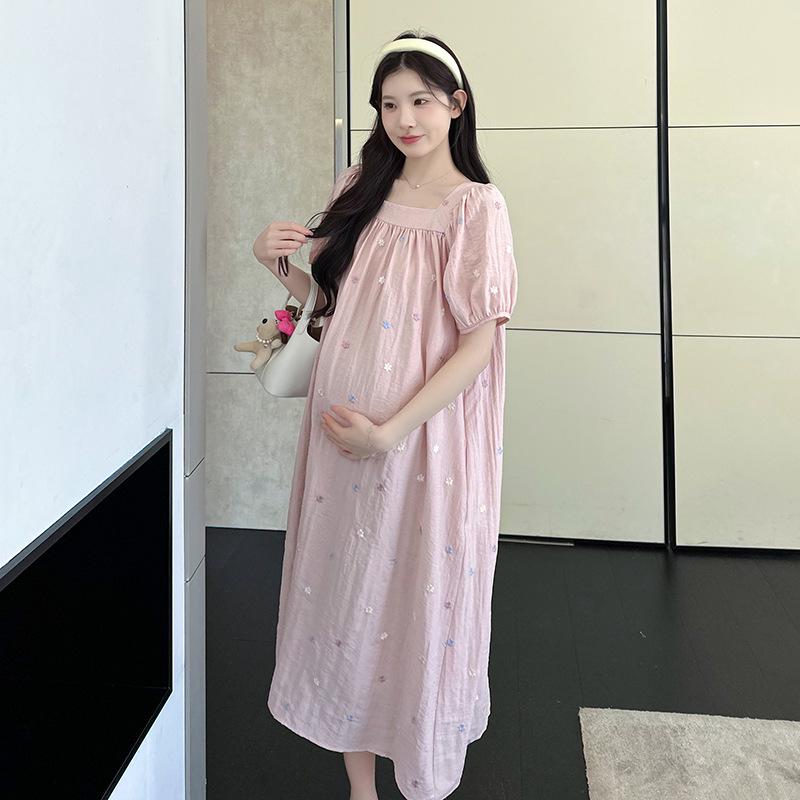 Summer Floral Embroidered Maternity Dress for Trendy Moms - Fresh, Sweet, Plus Size Fashion 2XL
