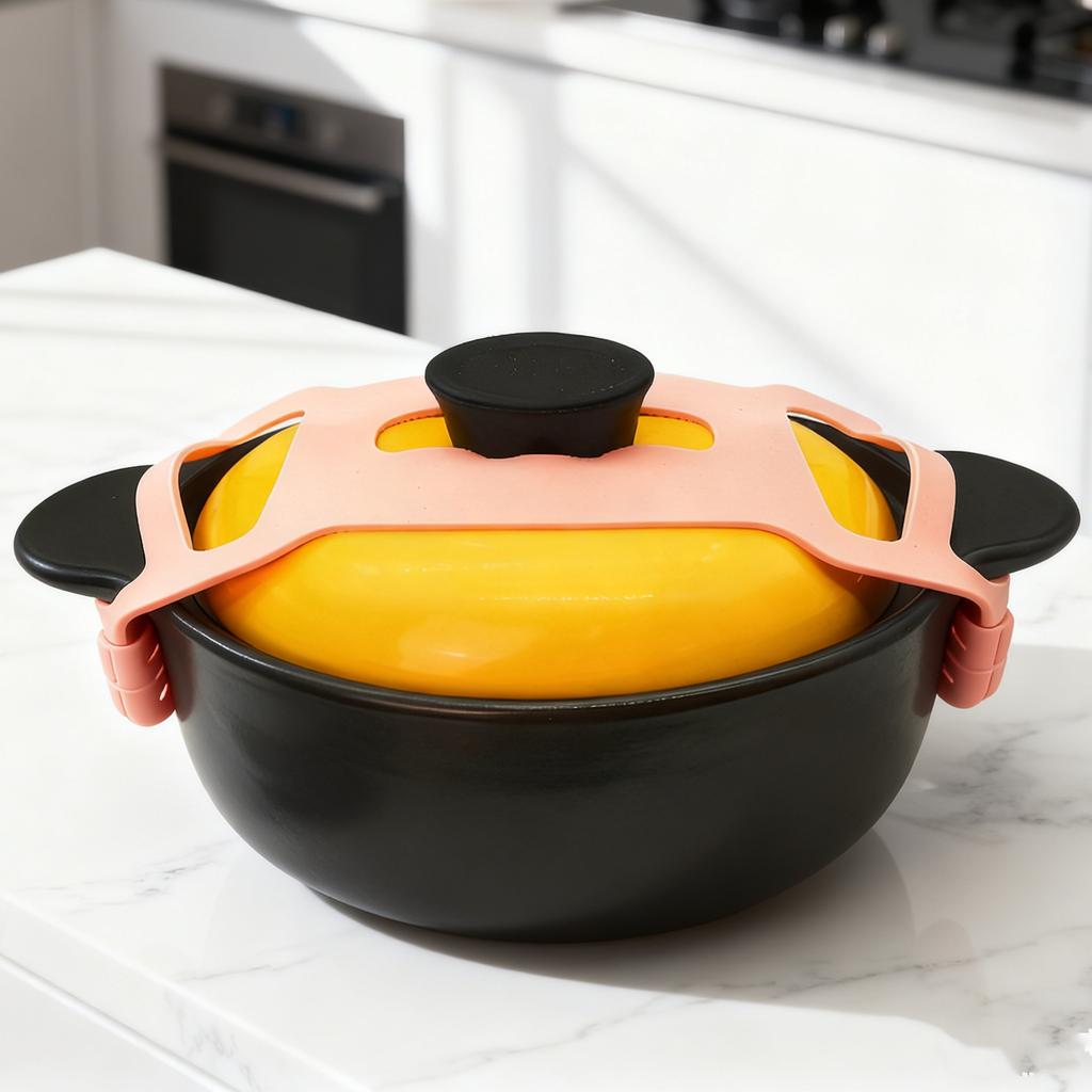 Universal Crockpot Lid Holder No-Spill Design Reusable Elastic Self-Lock Silicone Tie  for 6/7/8 Quart Pots