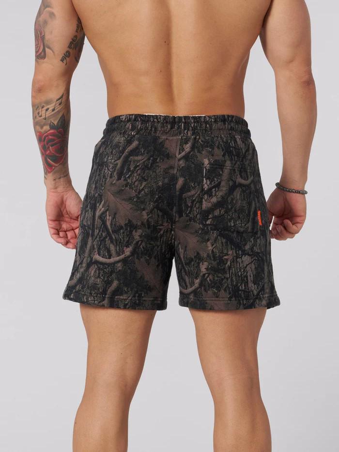 YOUNGLA Men's Casual Withered Leaf Style Camouflage Shorts - Retro Letter Loose Fit Summer Fitness Sports Beachwear