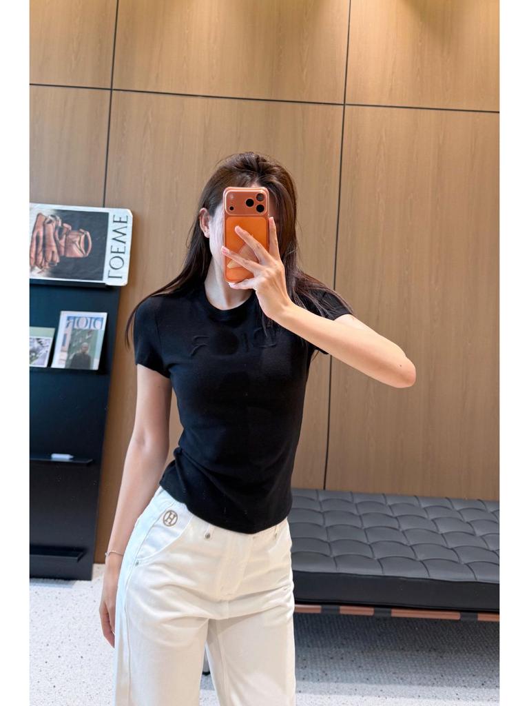 Elegant Embroidered Women's Slim Waist Short-Sleeve T-Shirt