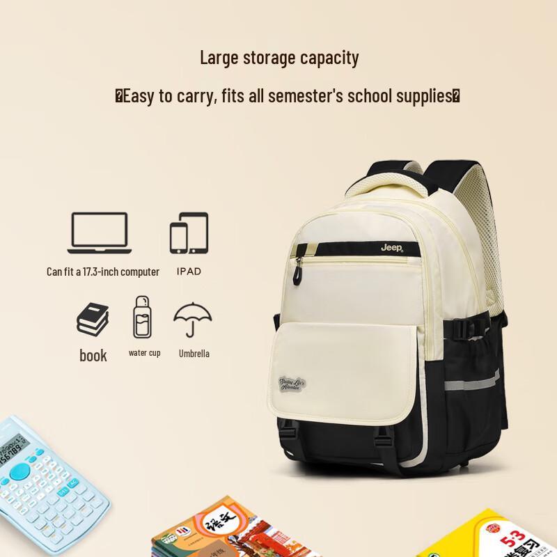 Jeep Unisex Lightweight Large Capacity School Backpack with Spine Protection