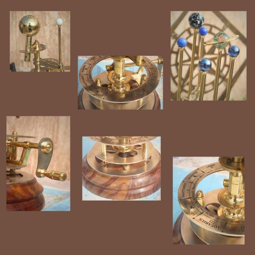 Luxuriöses Kunstwerk für Bücherregale Messing und Stahl Orrery Ein größeres Modell des Sonnensystems mit Planeten