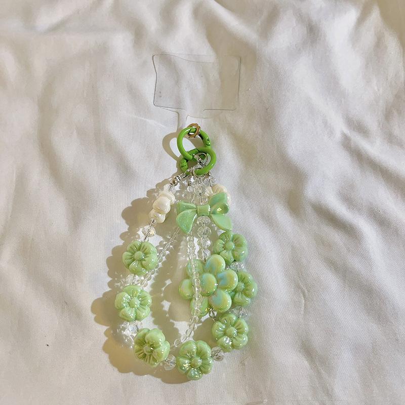 Bracelet de perles d'amour pour femmes, petit nœud en cristal frais, fleurs, amour, chaîne de téléphone portable, anti-chute, accessoires de coque de téléphone portable, DIY
