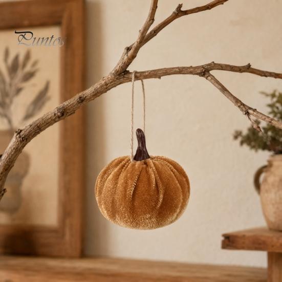 Retro Autumn Home Decorations Velvet Pumpkin Hanging Decor, Fall Harvest Ornaments with Decorative Pumpkins Hemp Rope Jute Rope, Thanksgiving