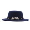 New Flat Top Flat Brim Top Hat Men's and Women's Retro Pearl Fashion British Woolen Hat