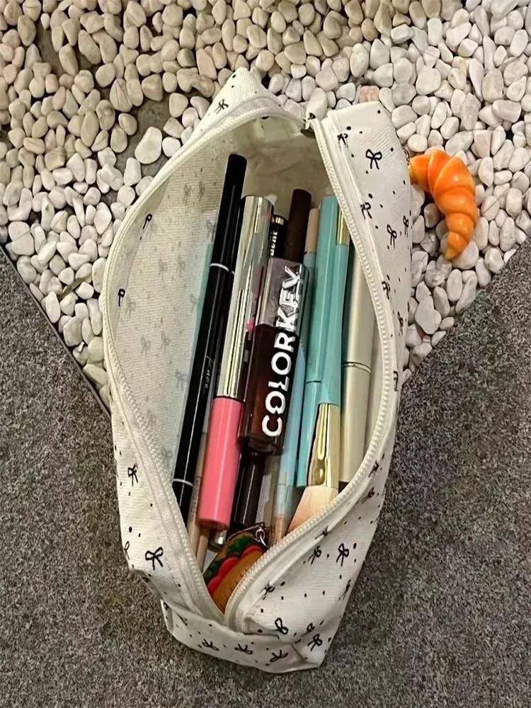 Black Bow Pencil Case  High Value Cute Girl Student Cosmetic Bag Large Capacity Stationery Storage Bag
