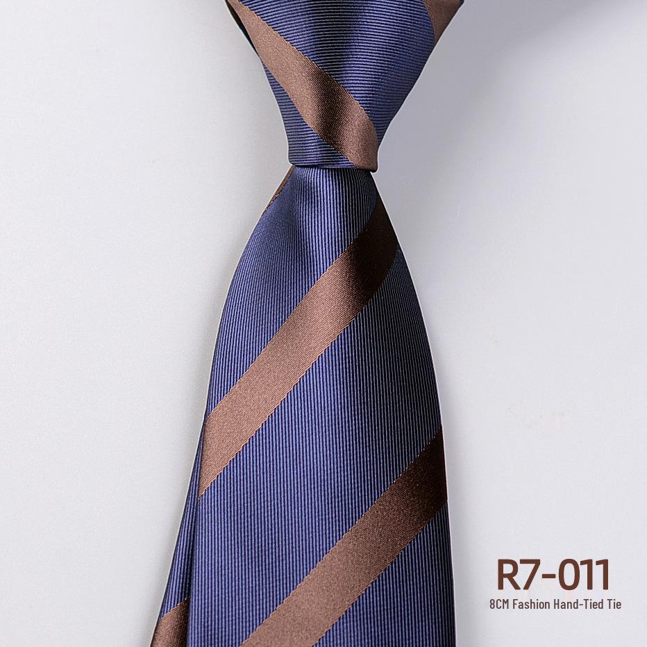 Versatile Retro Striped Tie for Men - Hand-Knotted British Korean Style In Brown, Green, and Blue for Business and Formal Wear.