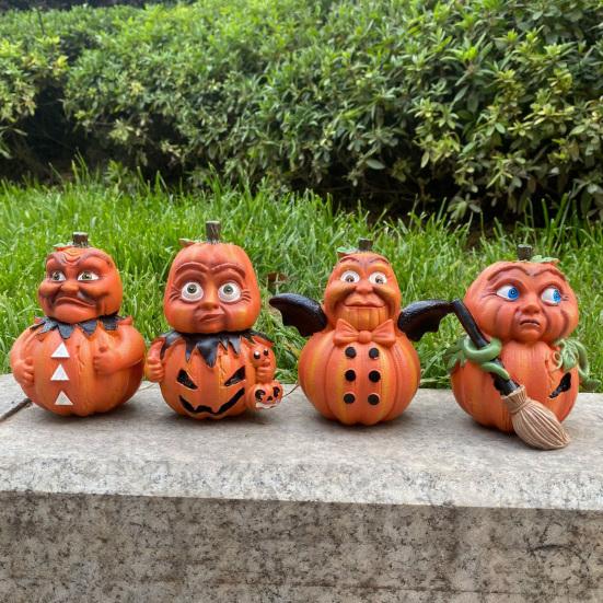 Yousheng Halloween Cartoon Kürbis Figur, Gruselige Geflügelte Besen Sichel Kürbis Harz Statue, Tischdekoration für Feiertagsparty