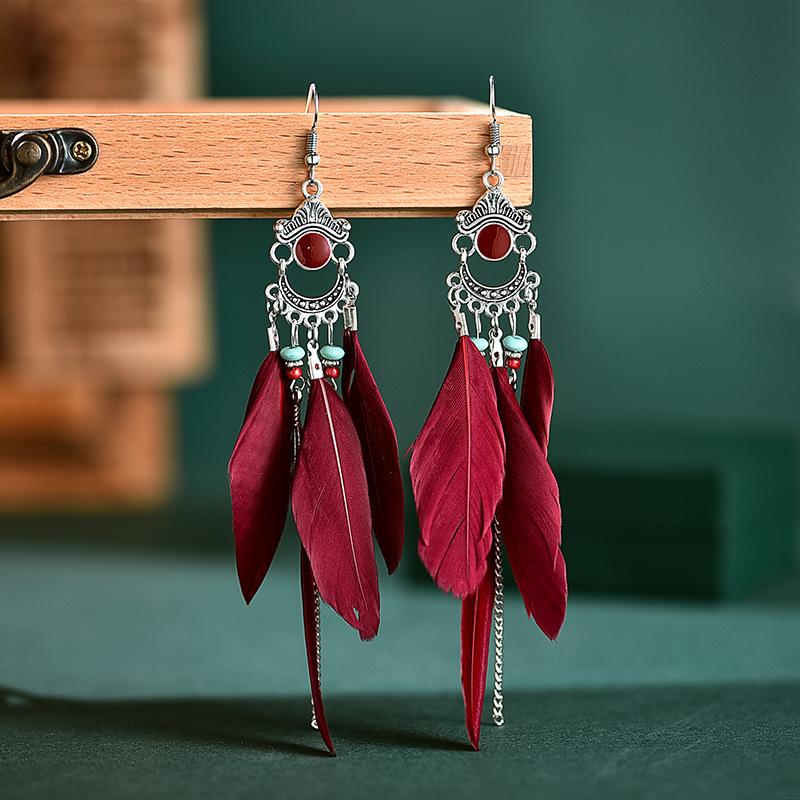 Bohemian Long Tassel Feather Earrings - Trendy Douyin-Inspired Design for Women