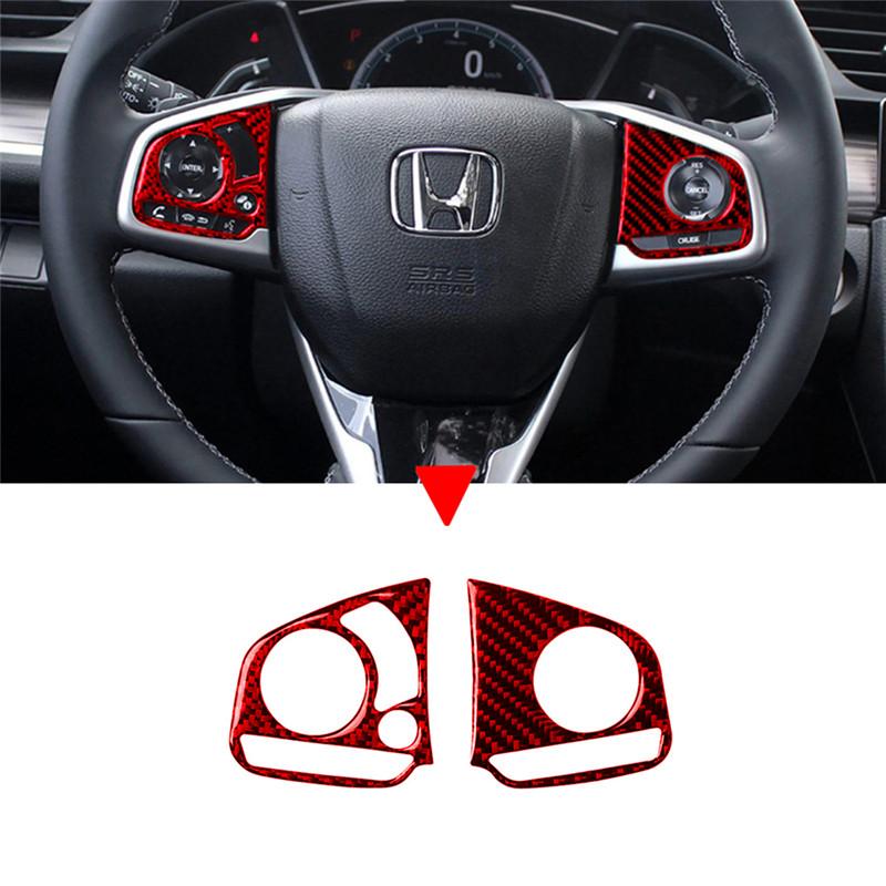 Carbon Fiber Car Steering Wheel Button Trim Cover Frame Stickers For Honda Civic 2016-2019 Car Styling Accessories