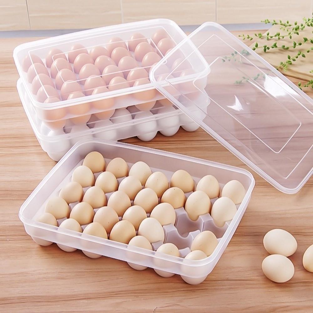 24Grid/34 Grid Egg Storage Tray Box Container Lid Stackable Plastic Egg Holder Space Saver Refrigerator Food Organizer