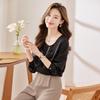 Women's French Style Beaded Long-Sleeve Blouse