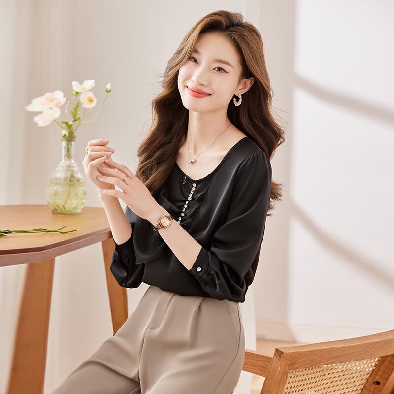 Women's French Style Beaded Long-Sleeve Blouse
