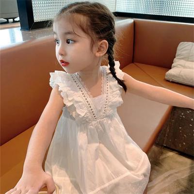 Dětské Dívčí Bílé Bavlněné Tenké šaty Letní Krajkové Princezna Šaty s výstřihem do V Dětské Dětské Dětské Svatební Vestidos