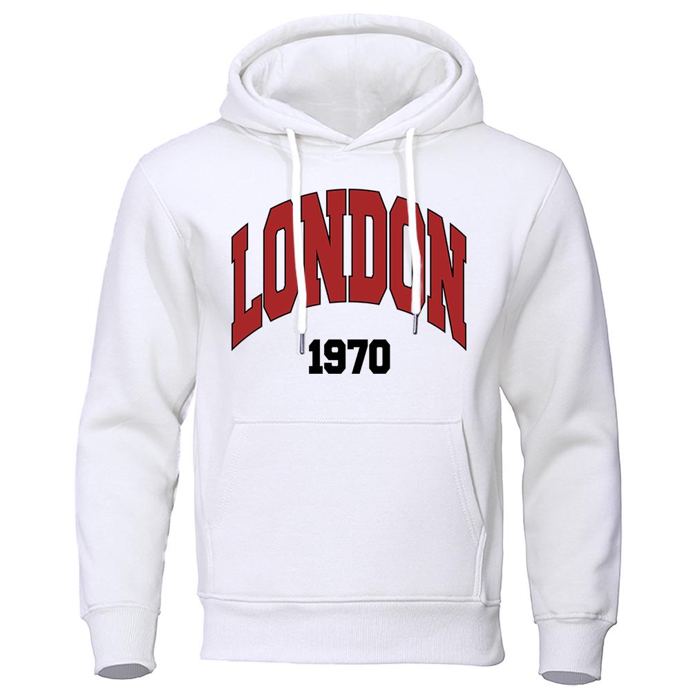 London, Uk 1970 Street Letter Hoodies Mens Hip Hop Street Hoody Crewneck Casual Clothes Oversized Fleece Men Sweatshirt