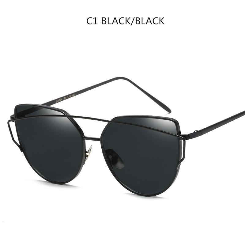 New Cat Eye Vintage Brand Designer Gold Mirror Sunglasses For Women Metal Reflective Flat Lens Sun Glasses Uv400 Eyewear