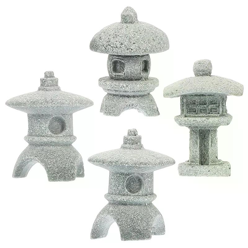 Gazebo retrô lanternas chinesas mini pagode modelo decoração pedra estátua em miniatura arenito acessórios para casa
