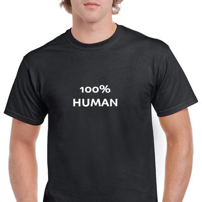 100% Human World Peace Equal Rights Cotton T-Shirt Black White Funny Solid