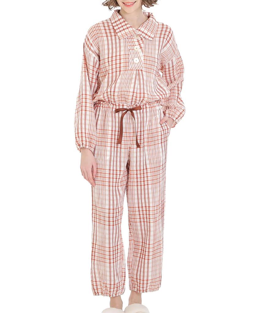 Narue Checkered Pajama Cream Puff Gauze Women's Set, (R)