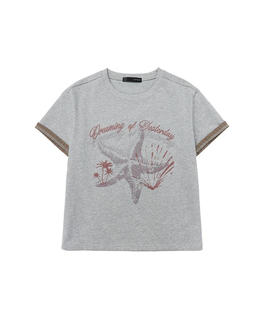 Ledeoli [Crop] Ocean Haze Roll-Up Short Sleeve T-Shirt [Black]