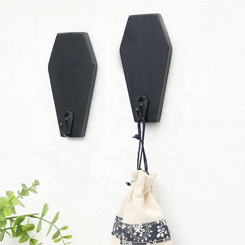 2pc Small Rustic Wall Mount Door Hanger Black Wooden Craft Coffin Key Holder Including Hook Custom Coffin Mug/Key Rack Wall Hook