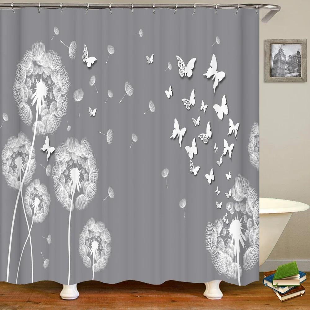 beautiful dandelion flower printing shower curtain polyester waterproof curtain with hook bathroom curtain home decoration