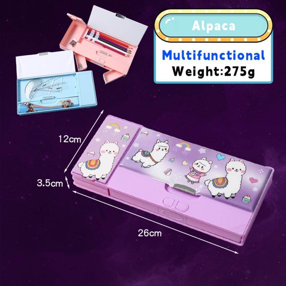 

Double Sided Use Pen Box Fun Mechanism Design Stationery Storage Box School Office Alpaca