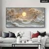A Modern Abstract Gold Moonlight Tree Tranquil Landscape Oil Painting Wall Art Piece, Featuring Swirling Waves and a Full Moon,