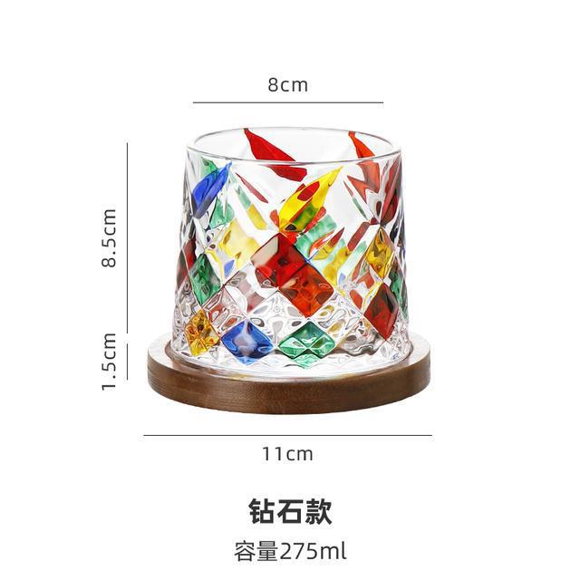Creative Hand-painted Extract Cup, Simplicity Household Kitchenware, Retro Whiskey Glass, Rotary Wooden Tray Water Cup, Light Lu
