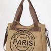 Women’s Canvas Tote Bag Large Capacity Shoulder Bag Fashion Paris Print Handbag Casual Crossbody Bag Portable Travel Shopping Tote Purse