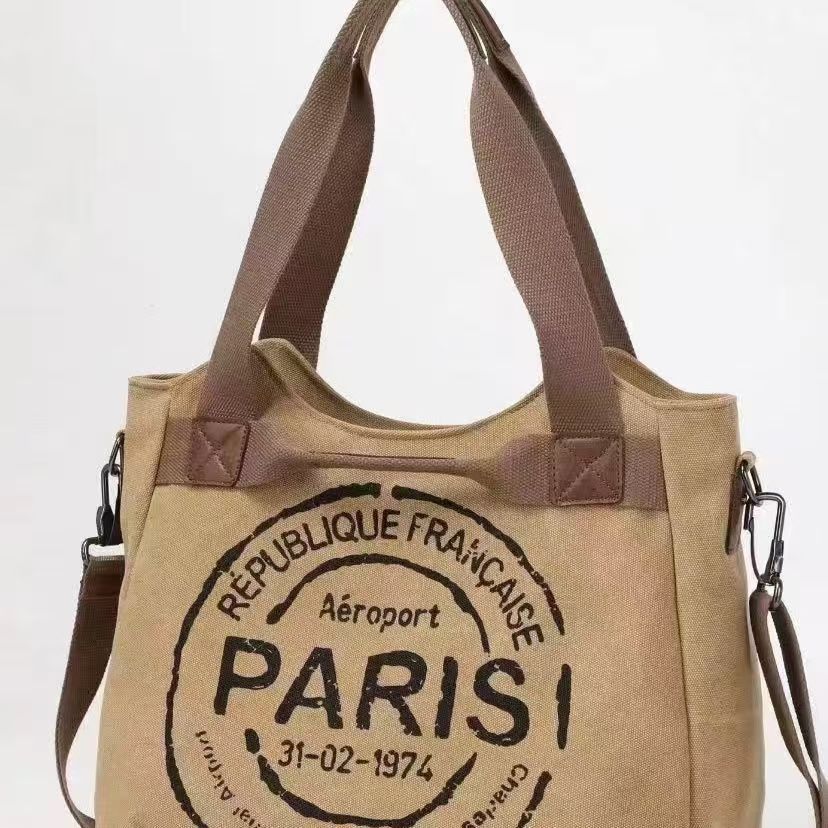 Women’s Canvas Tote Bag Large Capacity Shoulder Bag Fashion Paris Print Handbag Casual Crossbody Bag Portable Travel Shopping Tote Purse