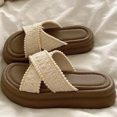 Fashion New Women's Beach Sandals Island Style Cross Weave Slip-On Slippers Summer Outdoor Comfortable Lightweight Casual Shoes