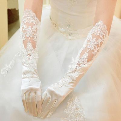 Accessories Sequins Dancing Floral Satin Mittens Elbow Length Full Finger Gloves Long Gloves