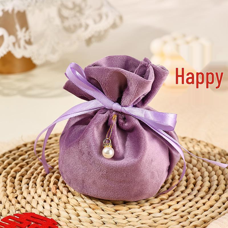 European Style Velvet Round Candy Bag - Creative Wedding & Festival Favor with Drawstring