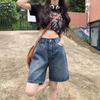 Women's Retro Wide-Leg Denim Shorts - Trendy, Versatile, Loose Fit, Slimming Mid-Length Pants