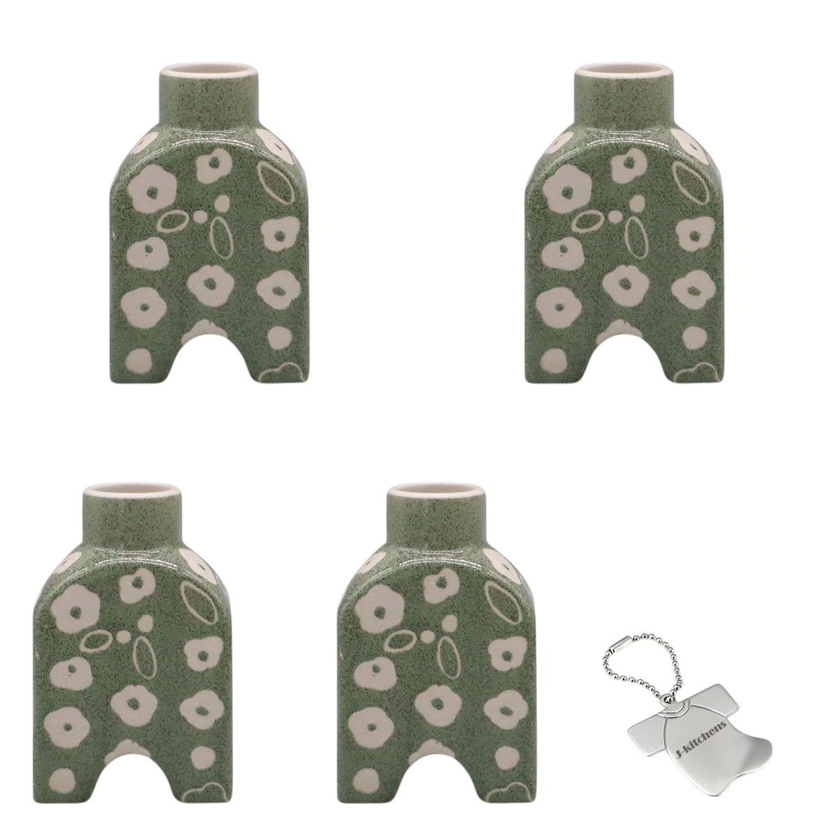 

J-kitchens Select Set of 4 Ceramic Flower Vases, Small Flower Vase, Scandinavian Style, D 6x4x9cm, Green (Includes One Original Tag) No. 2974