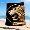1pc Golden Tiger Head Throw Blanket Polyester Fiber, Lightweight Flannel, Soft & Warm, All Season Use for Outdoor, Camping Digital Print