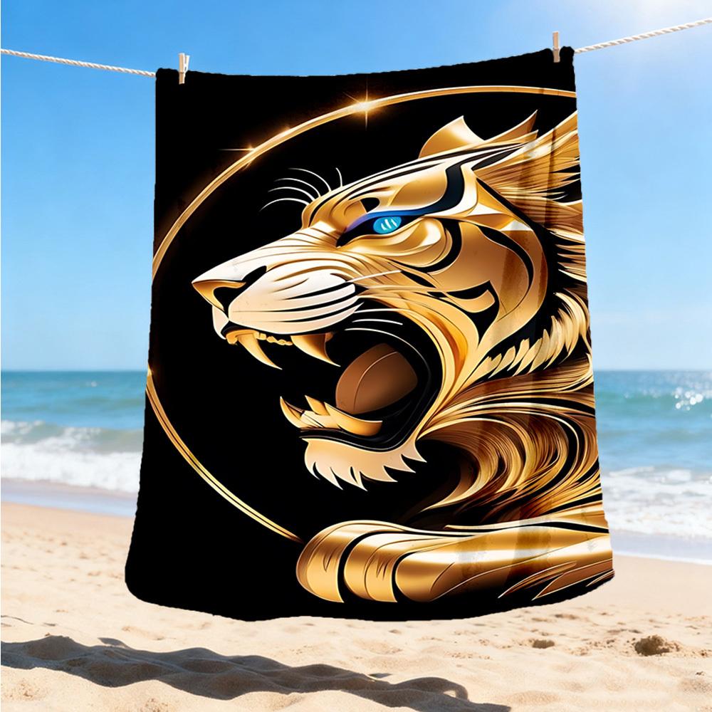1pc Golden Tiger Head Throw Blanket Polyester Fiber, Lightweight Flannel, Soft & Warm, All Season Use for Outdoor, Camping Digital Print