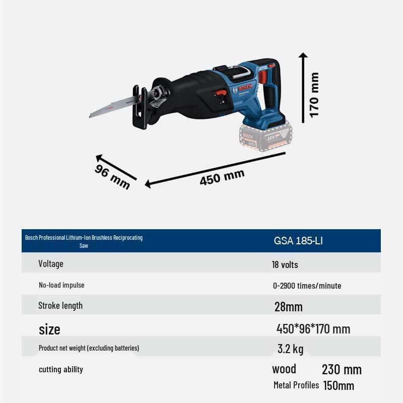 Bosch GSA 185-LI 18V Brushless Cordless Reciprocating Saw CN Plug (adapter Included)