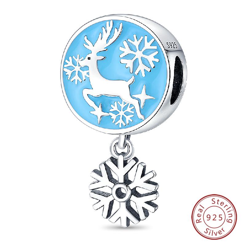 New Winter Charms Bead Copper Snowflake Snowman Penguin Deer Dangle Fit Bangle Bracelet Necklace Diy Jewelry