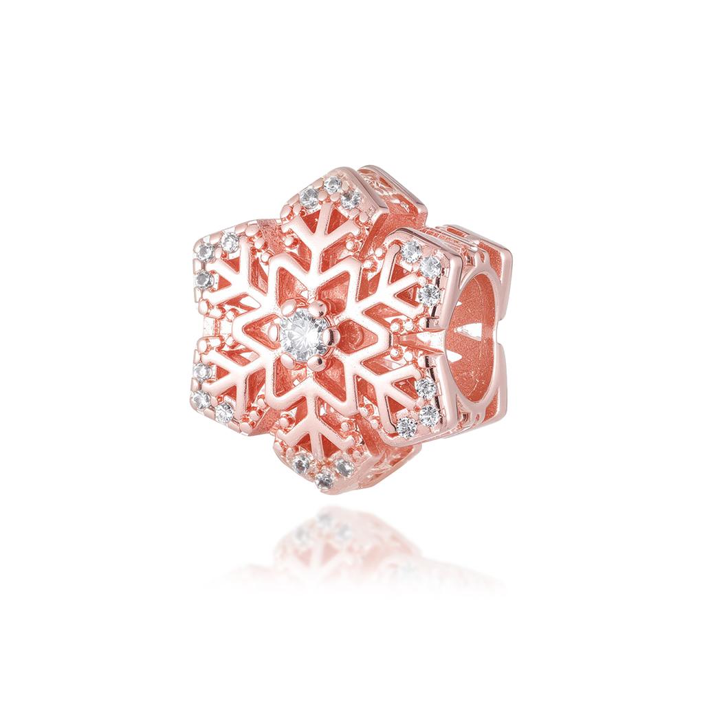 New Rose Gold Color Charm For Women Shiny Cubic Zirconia Beads Heart Star Sun Diy Fit Original Silver 925 Bracelets Jewelry Gift