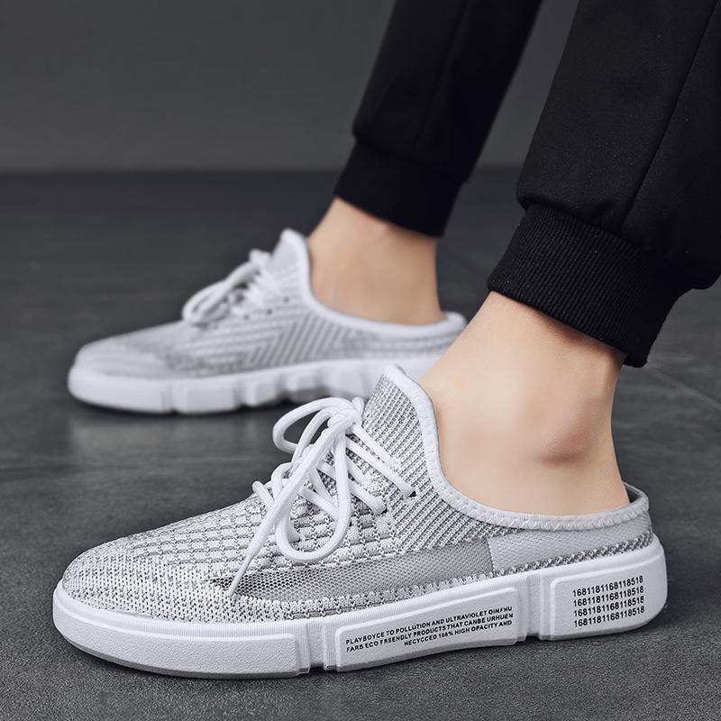 Fashion New Canvas Shoes Mesh Half Tray Shoes Men's Summer Lazy Slippers Student Casual Shoes Sports Fashion Hollow Breathable Sandals