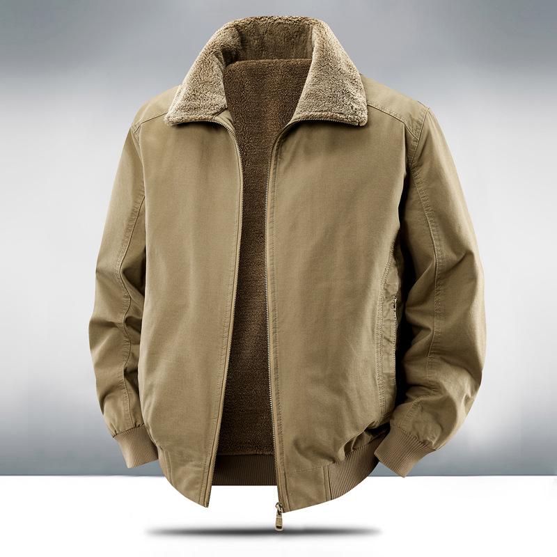 Men's Winter Plus Velvet Warm Cotton Workwear Jacket with Lapel for Cold Protection