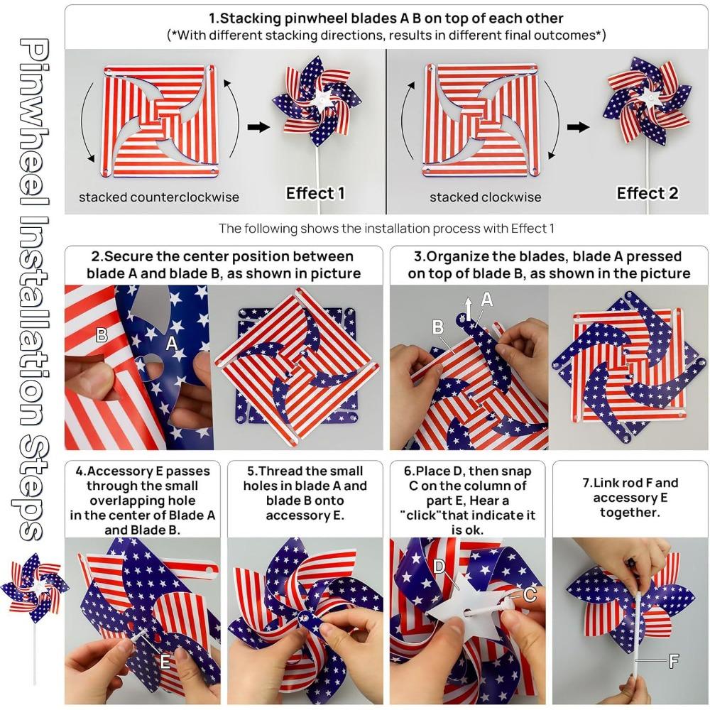 Patriotic Pinwheels Flags Set 250 Anniversary Fourth of July Decor Accessories Outdoor for Independence Day Party Supplies