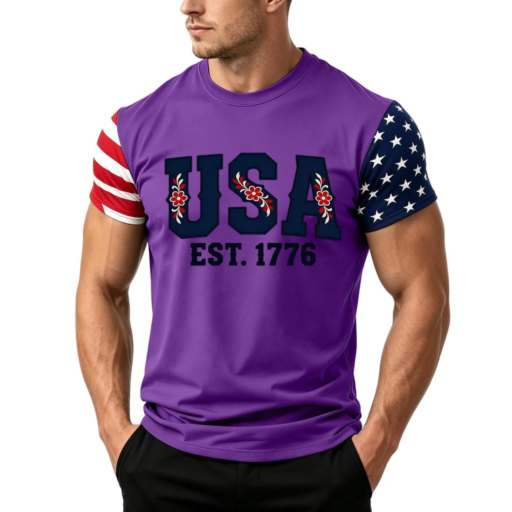 Men's Independence Day Flag Print Short Sleeve T-Shirt, Loose Casual Daily Summer Tops