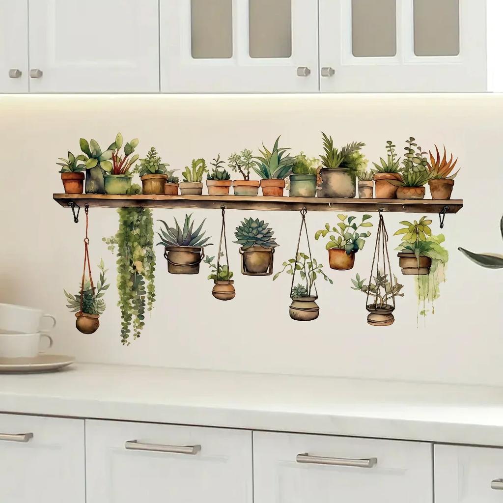 Flower Shelf Potted Furniture Wall Stickers Home Decor Living Room Bedroom Decoration Decals