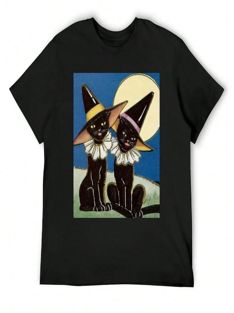 Halloween Vintage 2 WITCHCATS! T-Shirt Aesthetic Clothing Anime Funny Costumes Cute Tops Black T Shirts For Unisex