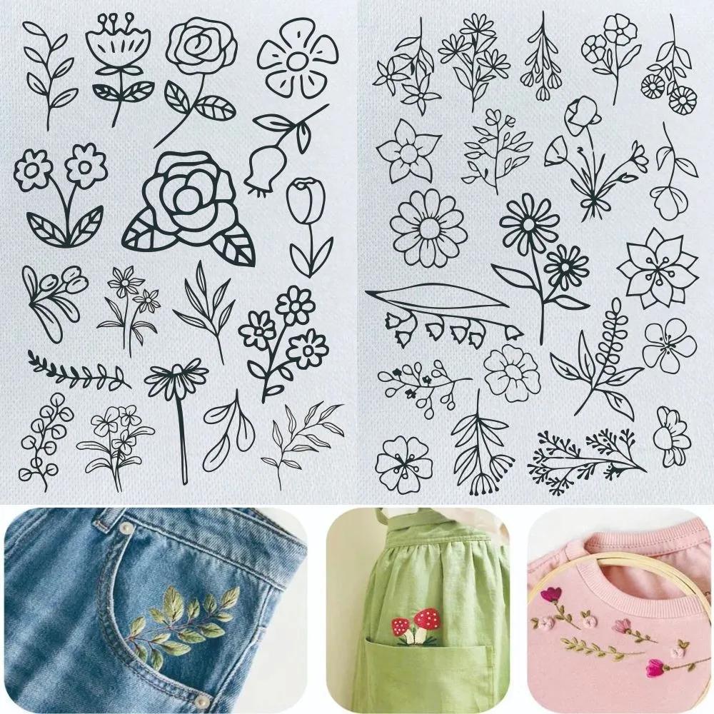 2Sheets Flowers and Leaf Designs Stitching Embroidery Paper DIY Handmade Embroidery Hand Sewing Stabilizers Sewing Supplies