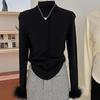 Women's Plus Size Thermal Fleece T-Shirt with Fuzzy Cuffs and Half-High Collar - Slim Fit, Long Sleeve for Autumn/Winter