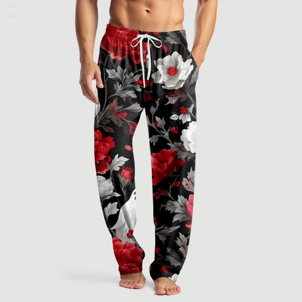 Pánské pletené ležérní kalhoty s kapsami a halloweenským potiskem, pyžamové kalhoty